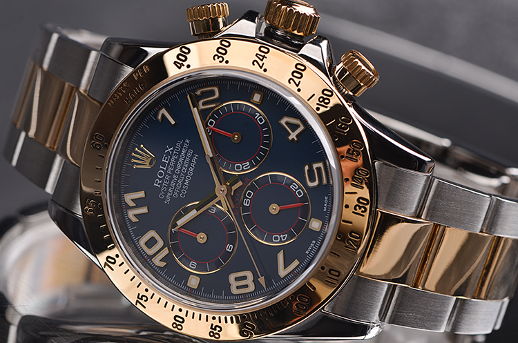 已售出【98新】劳力士迪通拿黄金及钢蓝盘计时自动男表116523有保卡