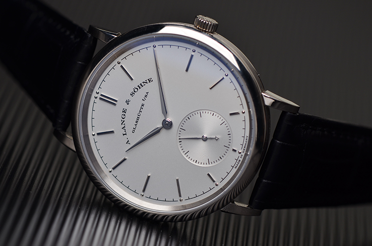 已售出【98新】朗格萨克森白金小三针3日链自动皮带男表380.026有保书