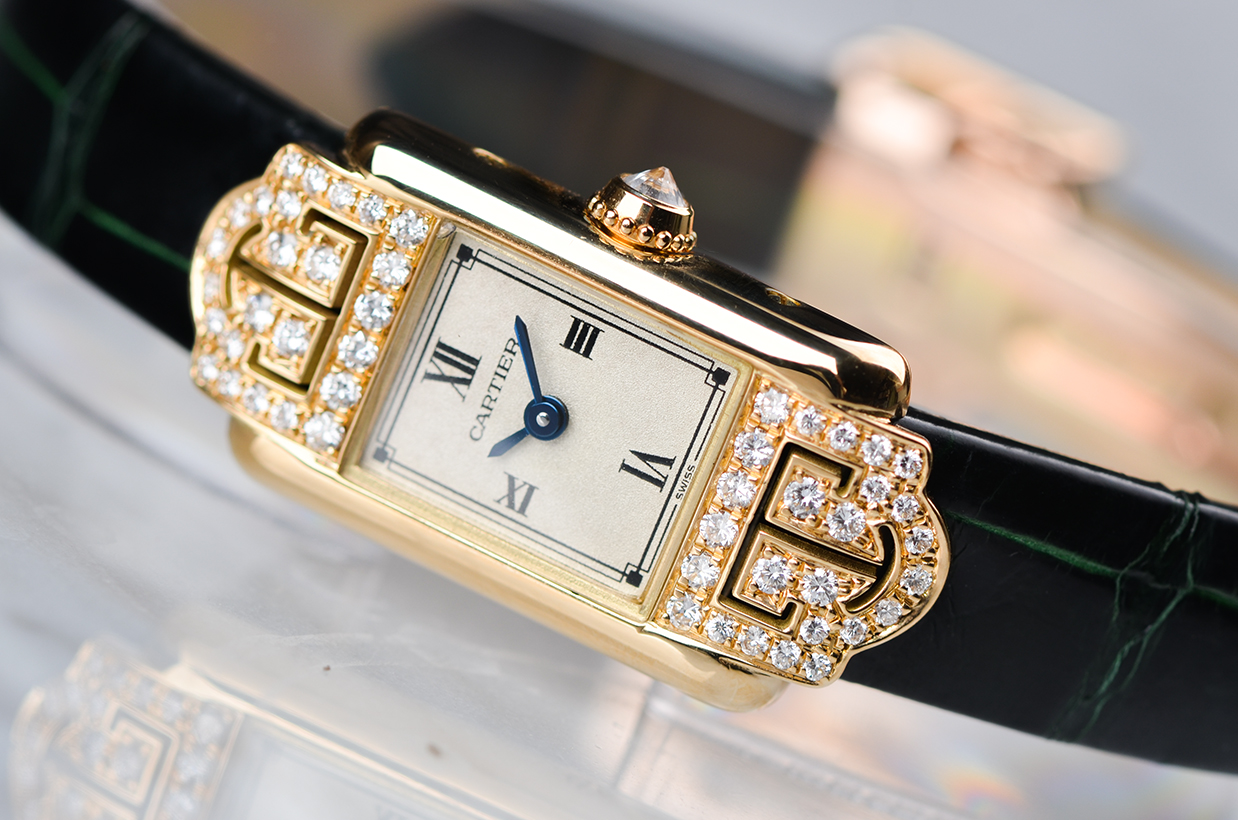 已售出【98新】卡地亚坦克mini黄金原镶钻石英折叠扣皮带女表WB202331