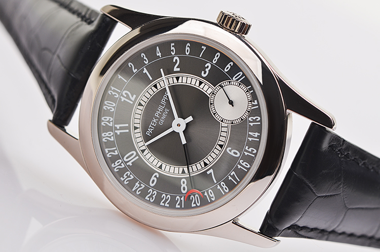 【98新】百达翡丽白金深灰面指针日历折叠扣自动男表6000g-010