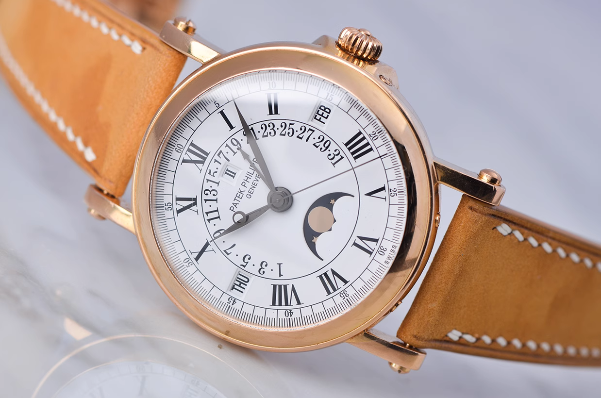 已售出【98新】百达翡丽玫瑰金将官底万年历月相自动男表5059R-001