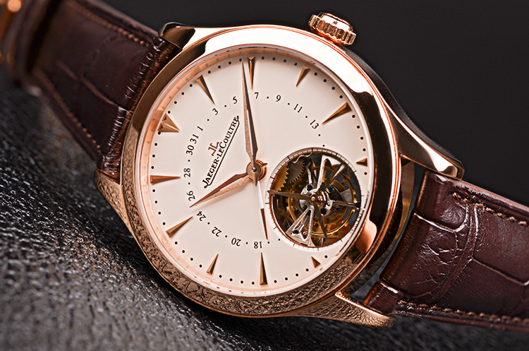 已售出【97新】积家大师玫瑰金陀飞轮日历自动机械折叠扣男表Q1652410