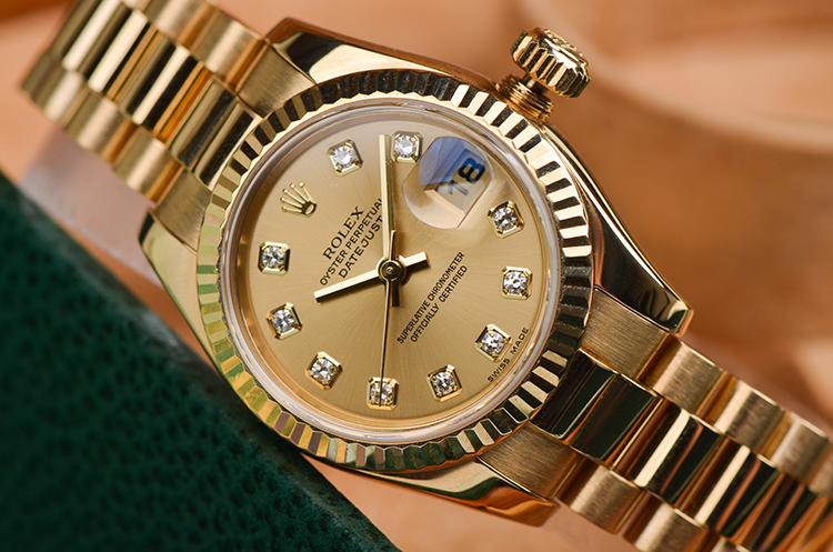 已售出【98新】劳力士女装日志型全黄金大三针日历自动女表179178盒证齐