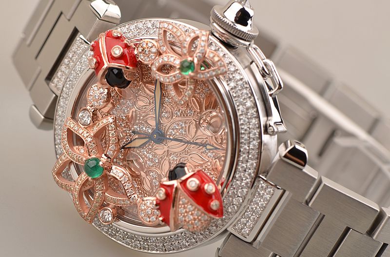 【已售出】卡地亚帕莎PASHA精钢后镶钻七星瓢虫自动机械女表可配皮带