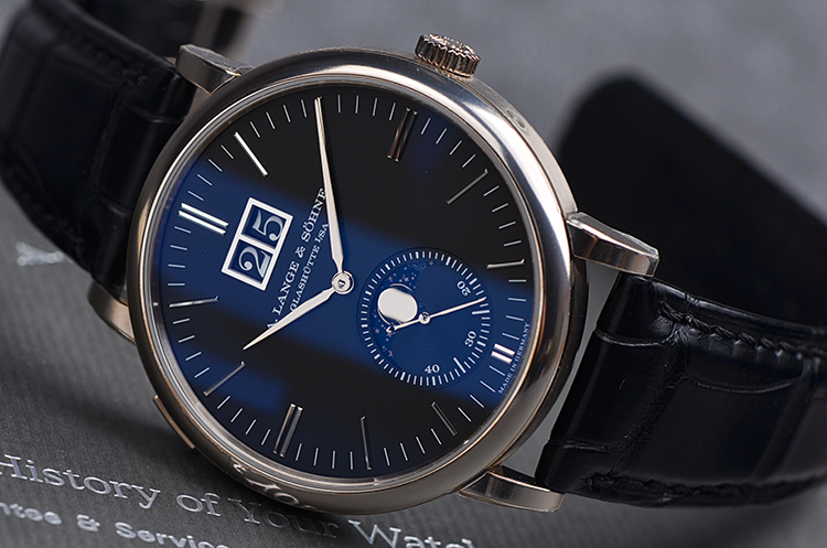 已售出【98新】朗格萨克森白金大日历月相3天动储自动皮带男表384.029