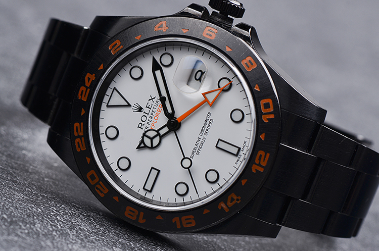 已售出【98新】劳力士探险家型PVD钢白面GMT两地时日历自动男表216570