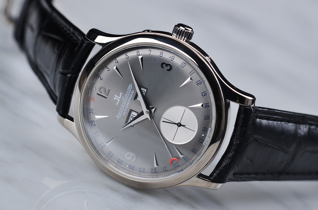 已售出【98新】积家大师白金将官底灰盘全历自动皮带男表140.3.87