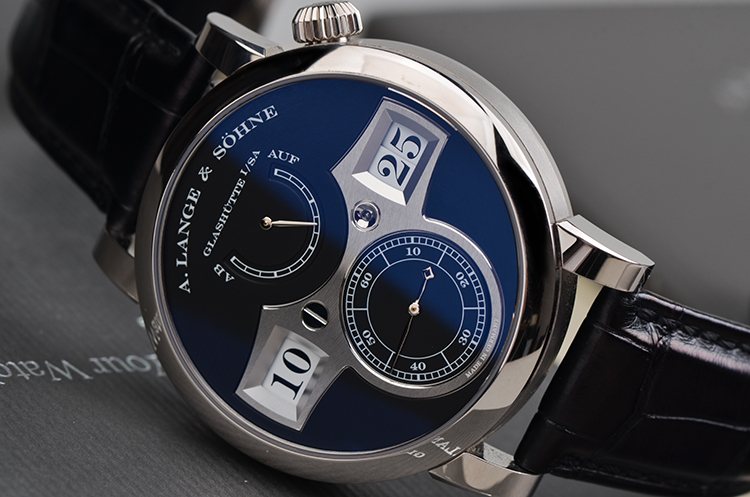 已售出【98新】朗格猫头鹰白金动显跳时手上链皮带男表140.029盒证齐