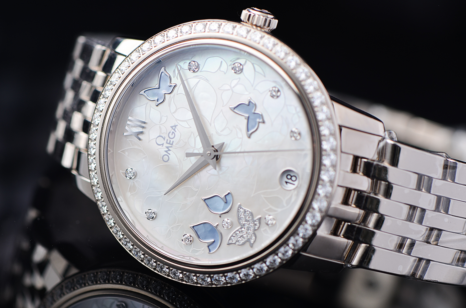 【国行全新】欧米茄碟飞全白金镶钻蝶舞女表424.55.33.20.55.003