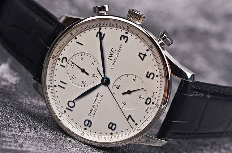 已售出【98新】万国葡萄牙白面蓝针计时自动机械皮带男表IW371417