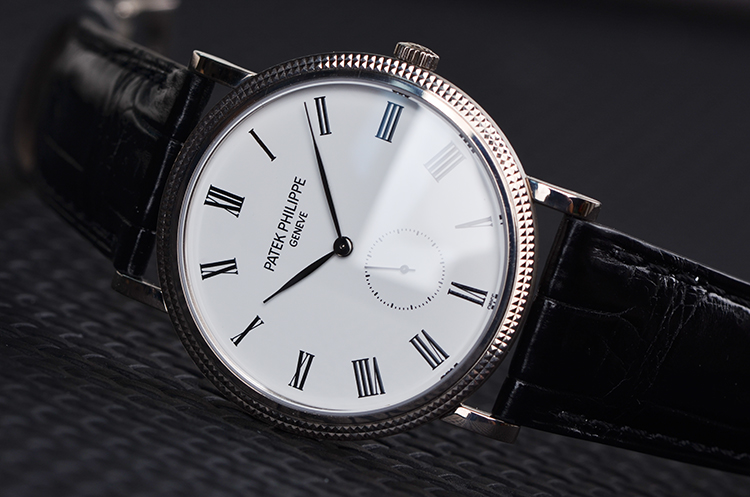 已售出【98新】百达翡丽卡拉卓华白金小三针手上链皮带男表5119G-001