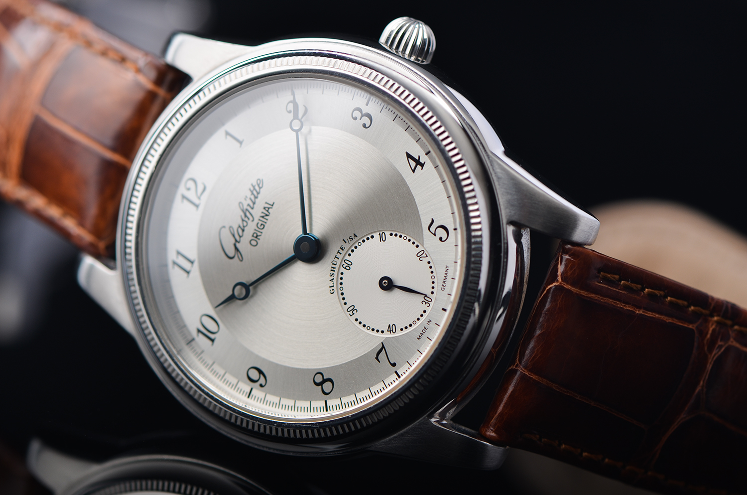 【98新】格拉苏蒂1845参议员小三针手上链皮带男表49-05-03-01-04