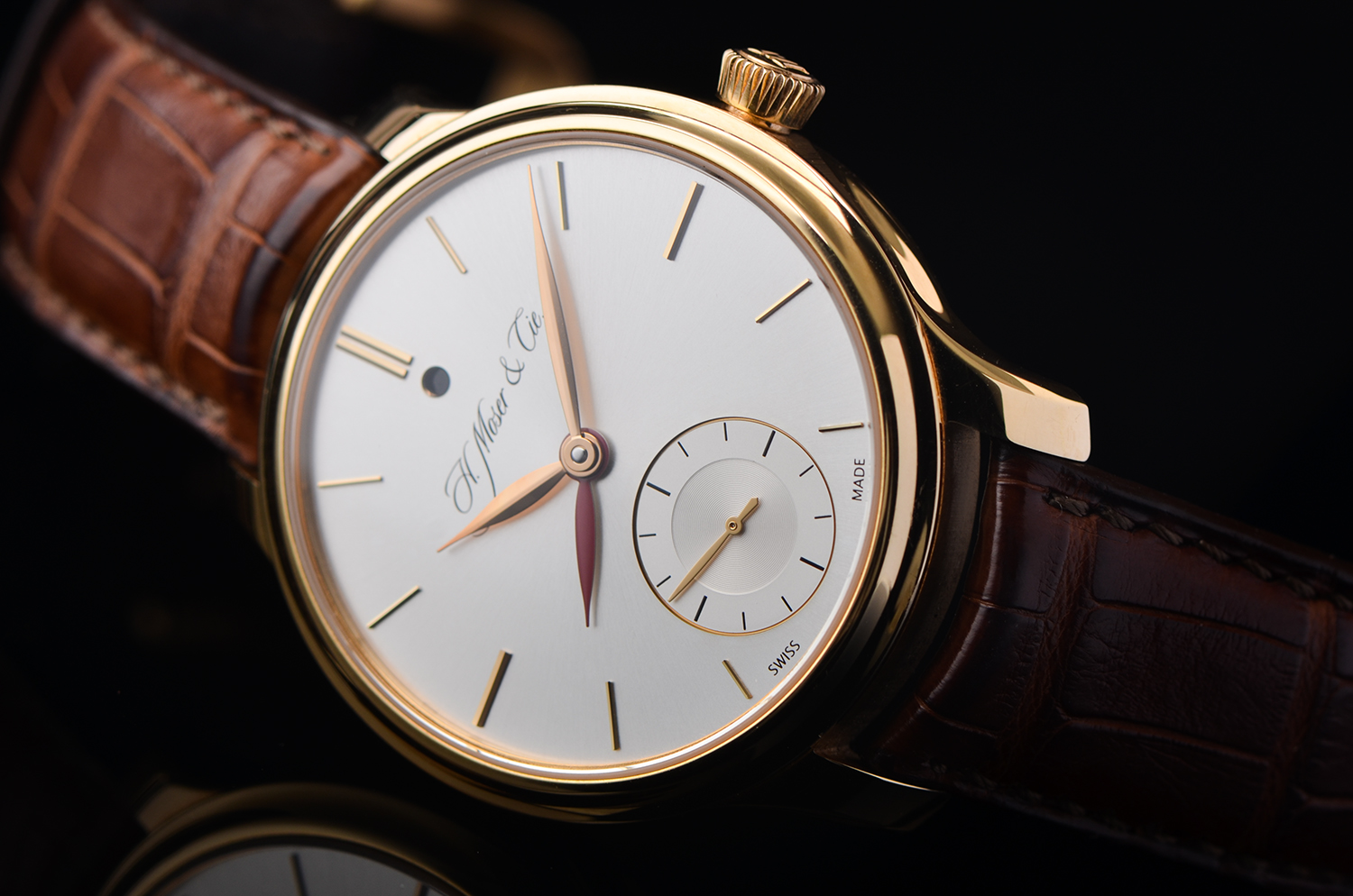 【98新】亨利慕时玫瑰金双时区昼夜显示3天动储自动男表1346-0101