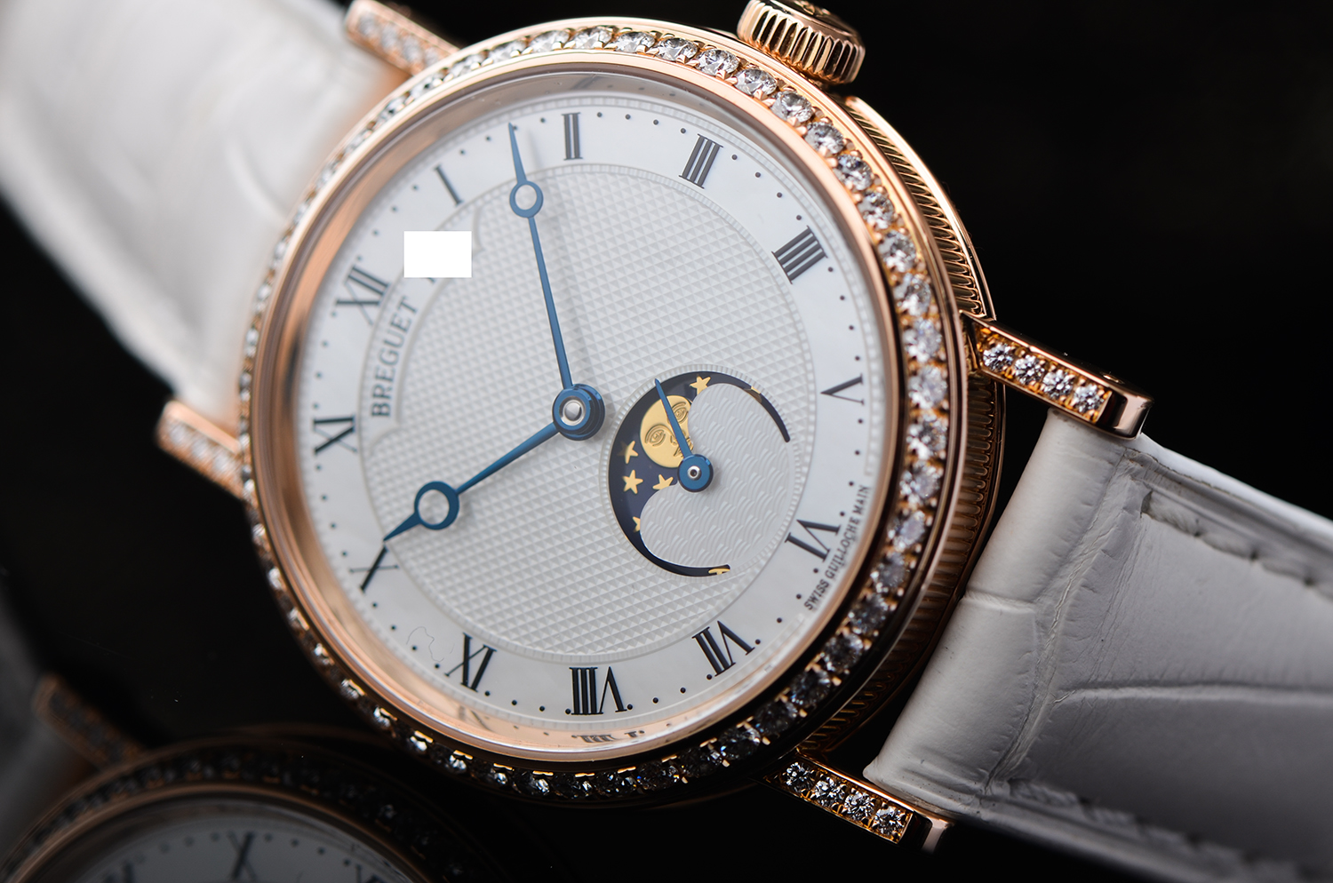 【98新】宝玑玫瑰金镶钻贝母面月相自动女表9088BR/52/964/DD0D