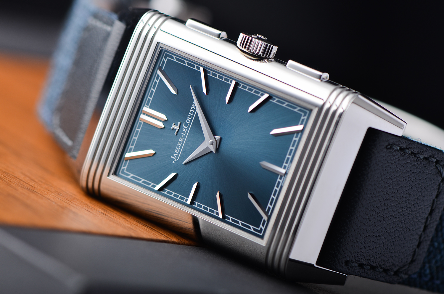 已售出【98新】积家翻转双表盘镂空计时手上链折叠扣皮带男表Q389848J