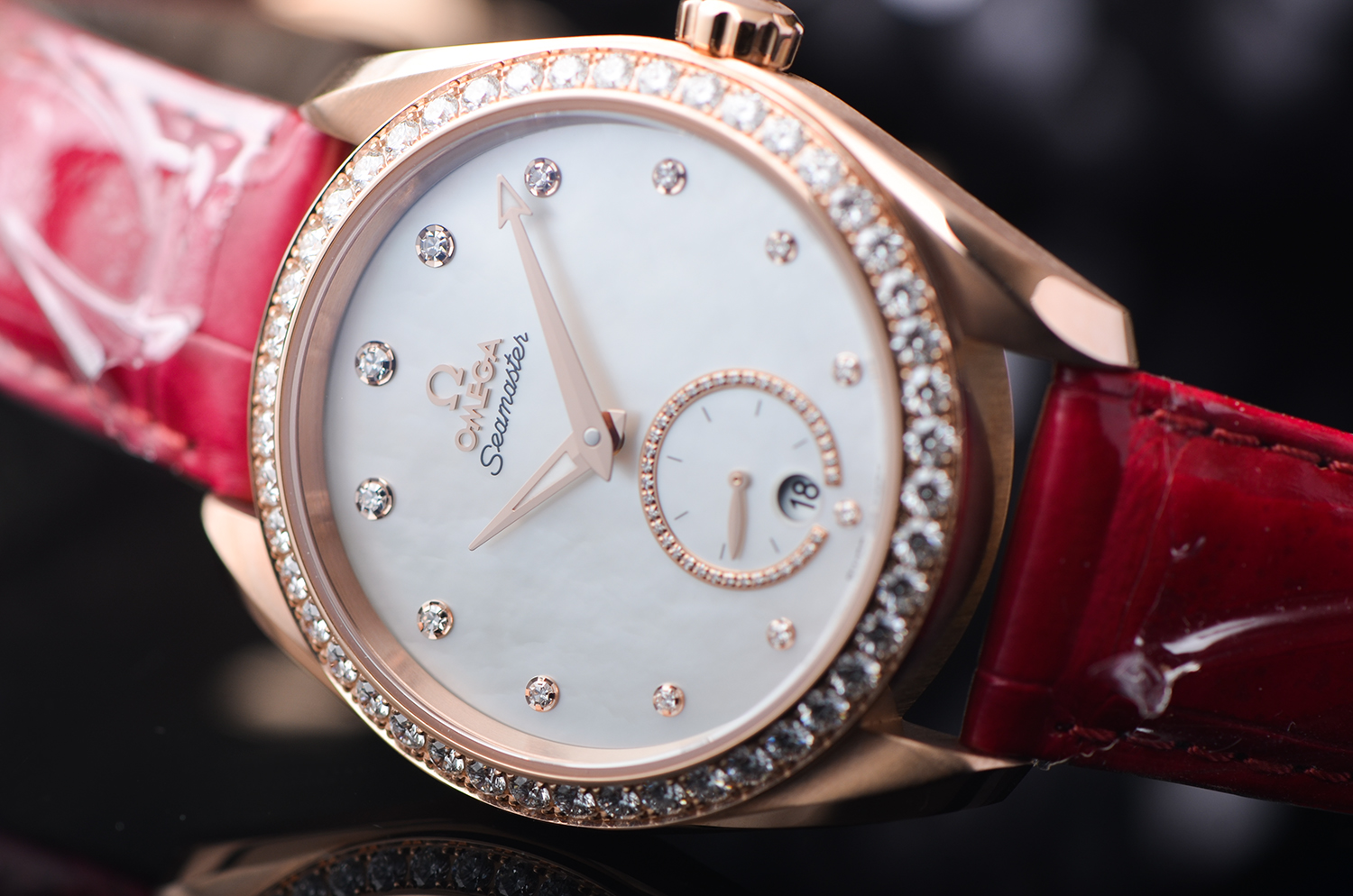 【国行全新】欧米茄海马玫瑰金镶钻自动女表220.58.38.20.55.002