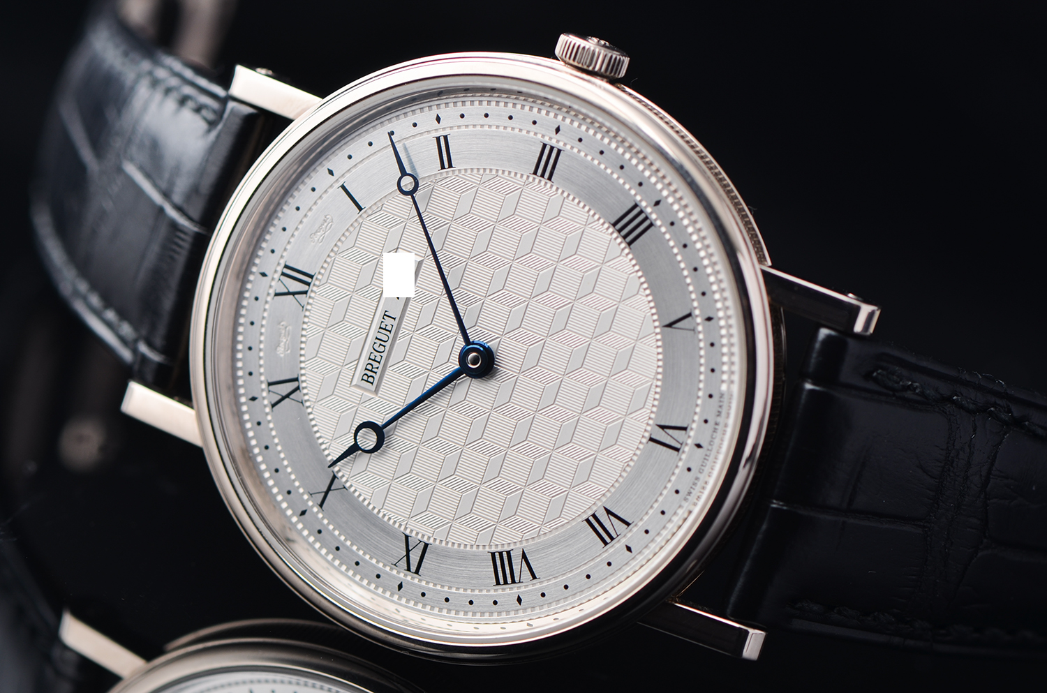 【98新】宝玑经典系列白金超薄两针手上链皮带男表5967BB/11/9W6