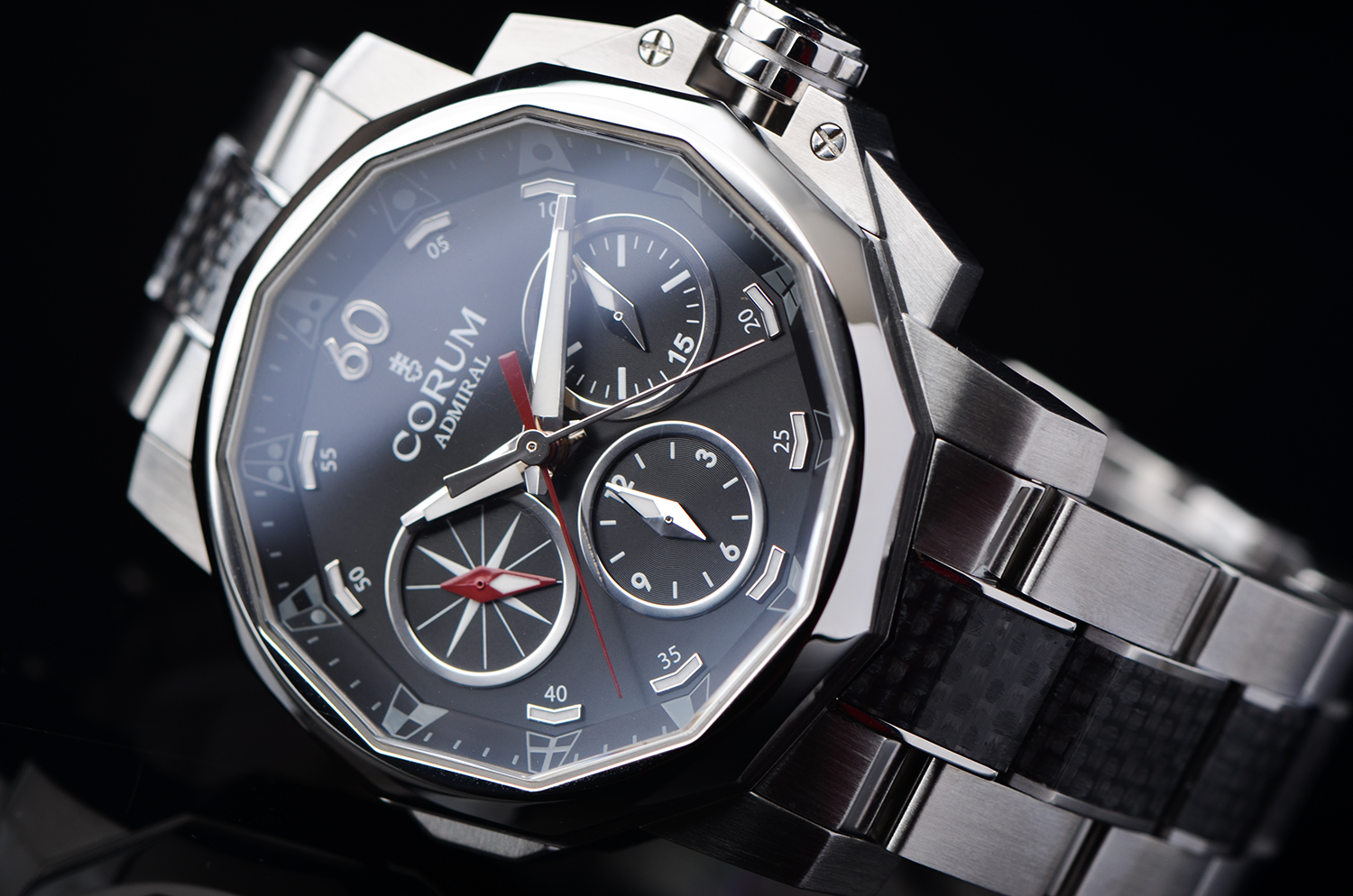 【98新】昆仑海军上将杯系列黑盘追针计时自动钢带男表01.0159