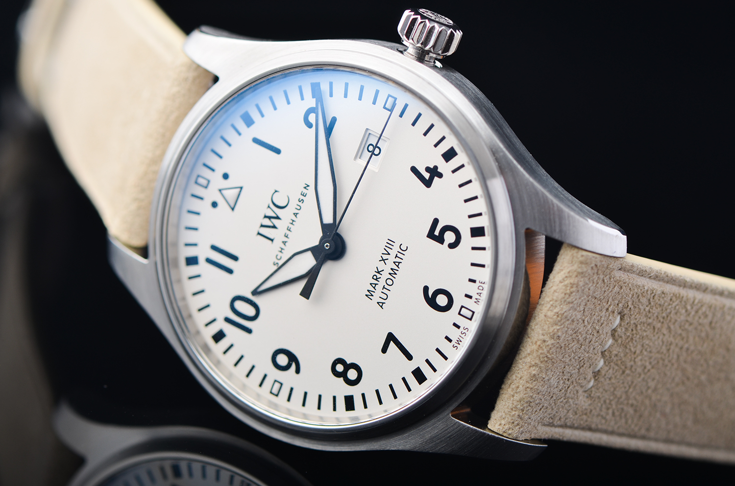 【98新】万国飞行员马克18大三针日历自动皮带男表IW327002盒证齐