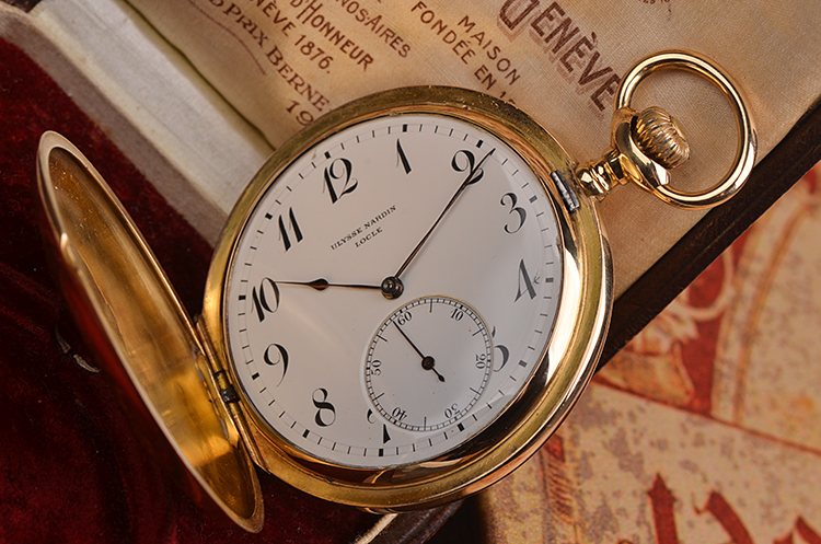 已售出【中古美品】雅典玫瑰金珐琅盘52MM三开式怀表