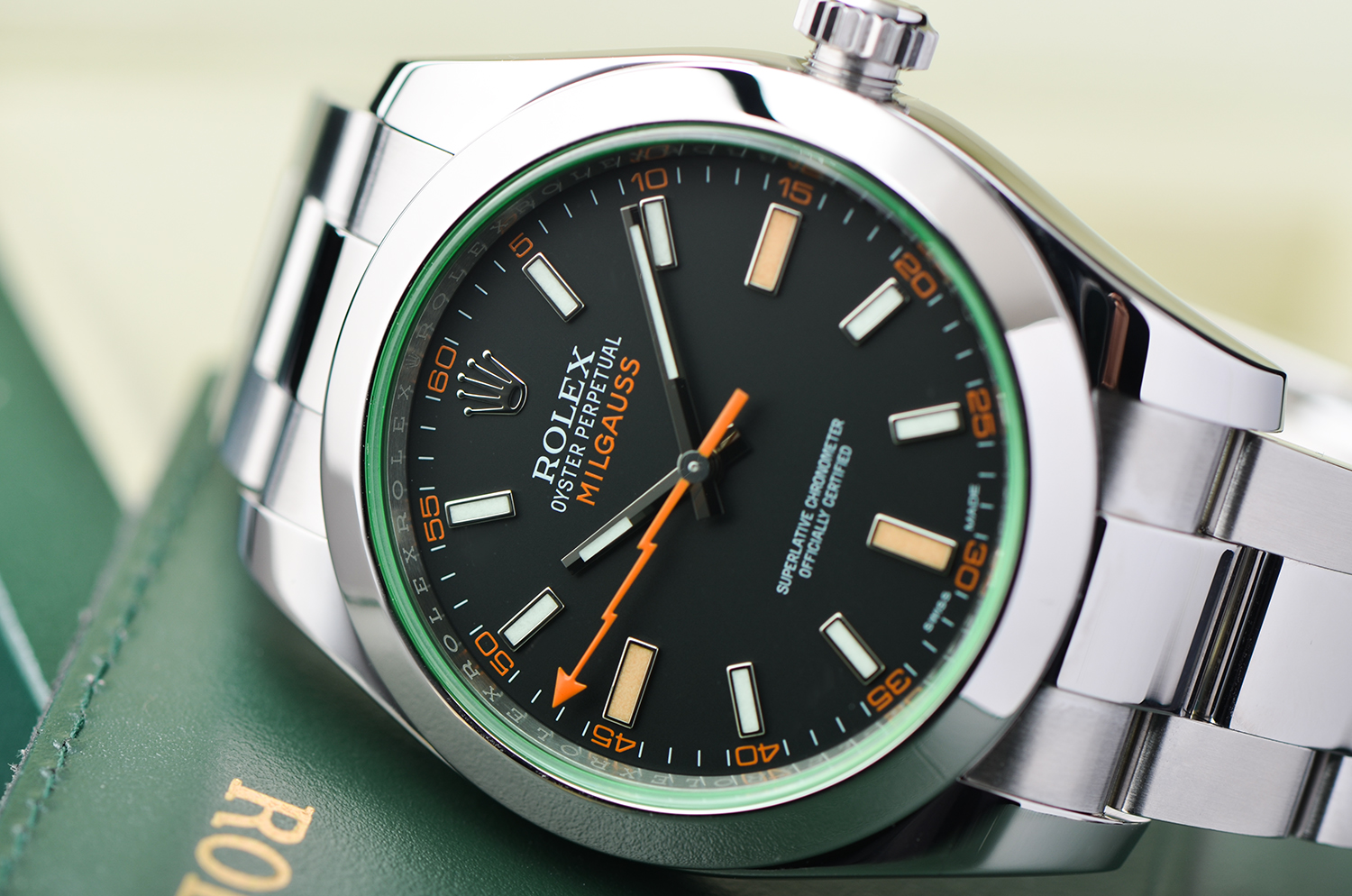 【98新】劳力士MILGAUSS黑面绿玻璃闪电针自动男表116400GV盒证齐