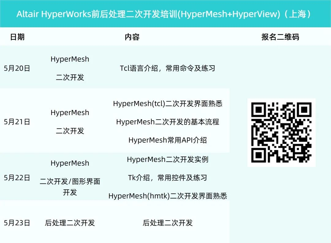 培训计划丨Altair（HyperMesh、Optistruct、Inspire等）五月培训及网络研讨会计划