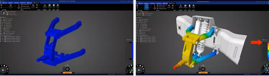 在Ansys Discovery中,可以在几秒钟内测试多个设计概念。在这些仿真中,工程师分析轻量级和重量级材料,以找到控制臂的最佳结构拟合