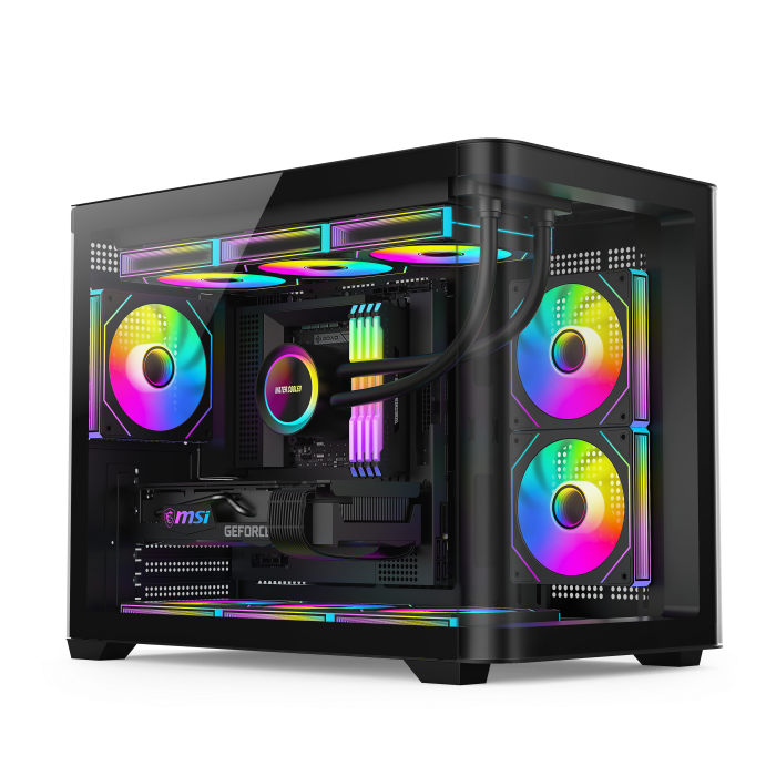 Curve Glass Panel New Gaming Case For ATX Seaview DIY PC Gamers Black