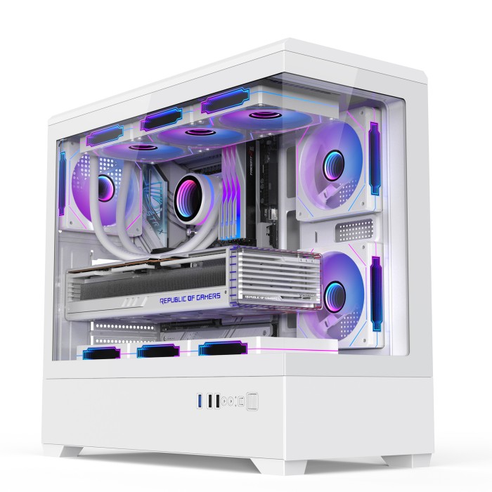New White New Design E-ATX Glass Gaming Case PSU Down Position Support 360 Cooler  PC Tower Cabinet