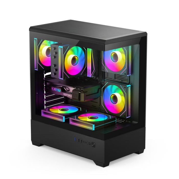 E-ATX Glass Gaming Case PSU Down Position Black PC Tower Cabinet