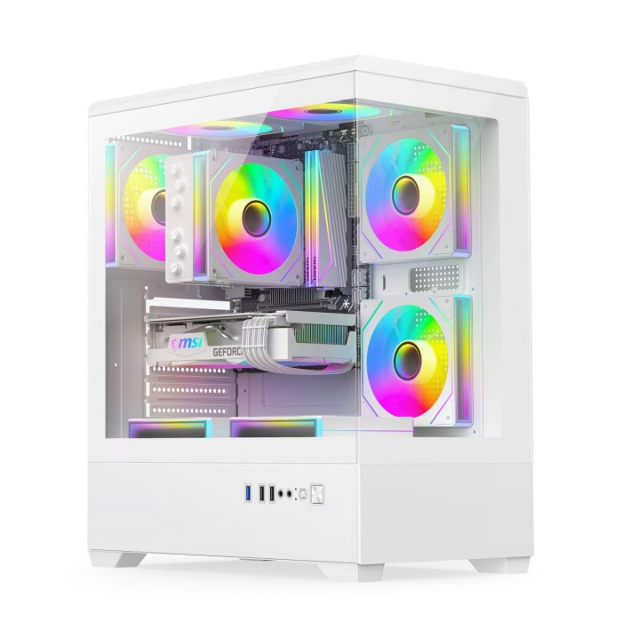 New White E-ATX Glass Gaming Case PSU Down Position PC Tower Cabinet