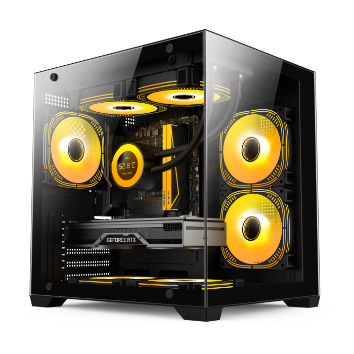 Black New Design M-ATX Glass Gaming Case PSU Down Position Support 240 Cooler Computer Tower