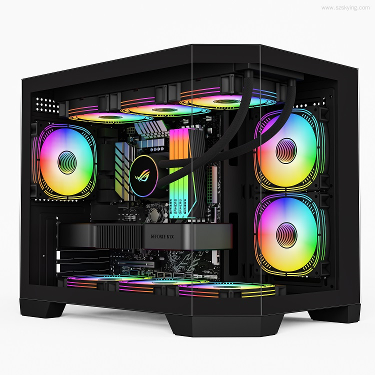 Computer Gaming Case Black Glass View PC Gaming Tower Cabinet M-ATX Support 360 Water Cooler SKSVJ42BB