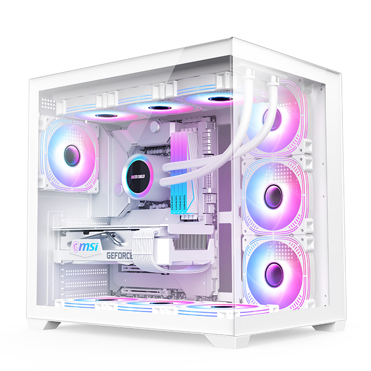 WHITE COLOR ATX GLASS SEAVIEW GAMING CASE 2 SIDE GLASS SUPPORT 10PCS COOLING FANS