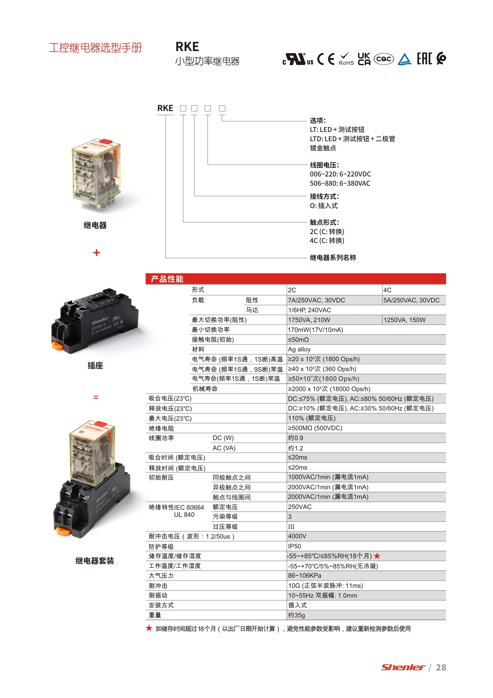 申乐RKE小型功率继电器选型表。