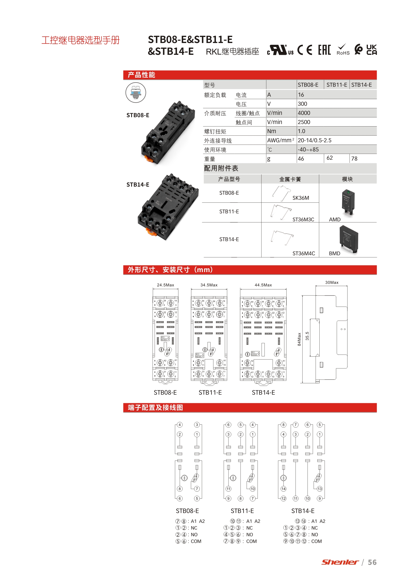 申乐RKL 系列继电器底座STB08-E 、STB11-E 、 STB14-E