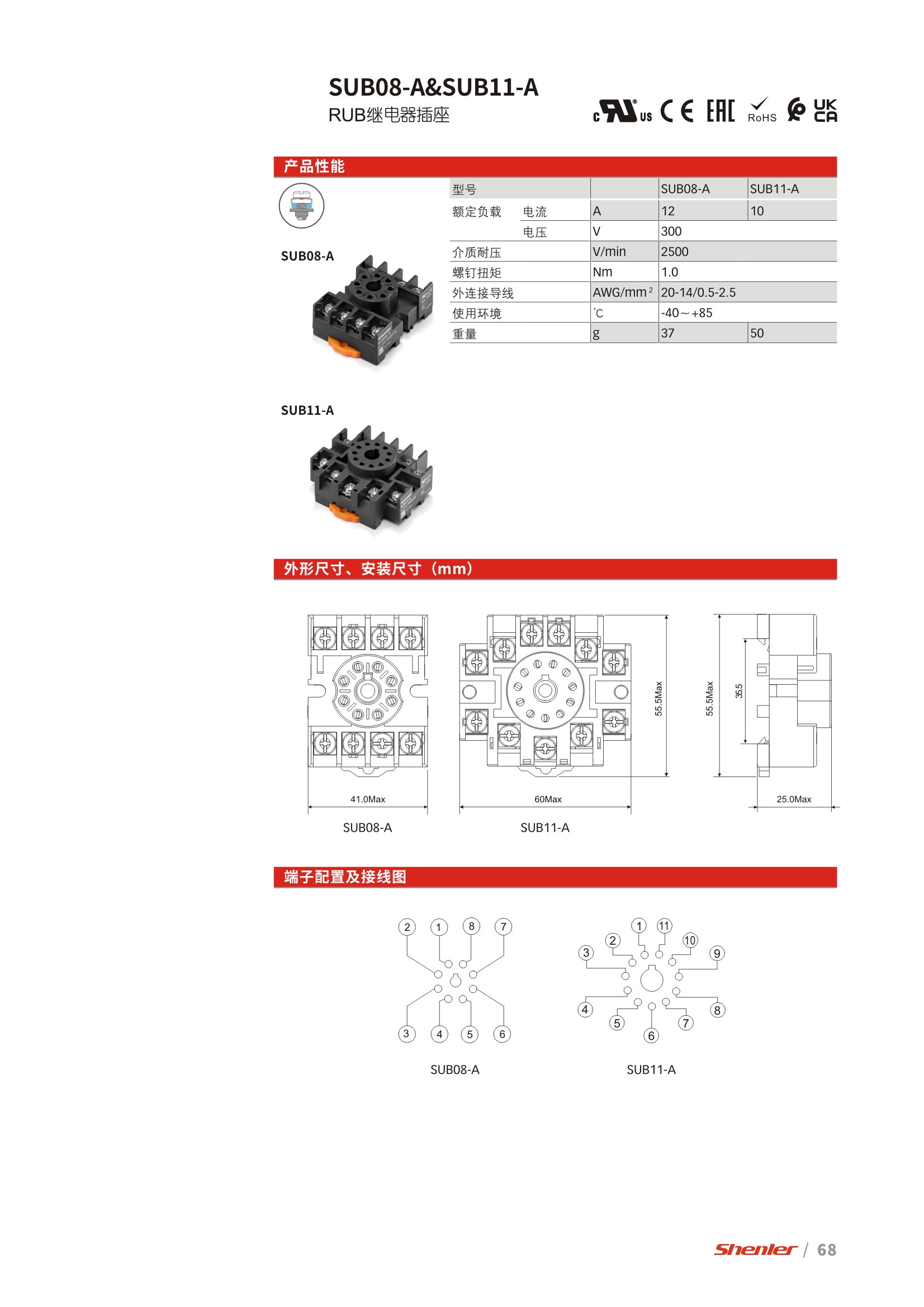 RUB 系列继电器底座RUB08-A、SUB11-A01