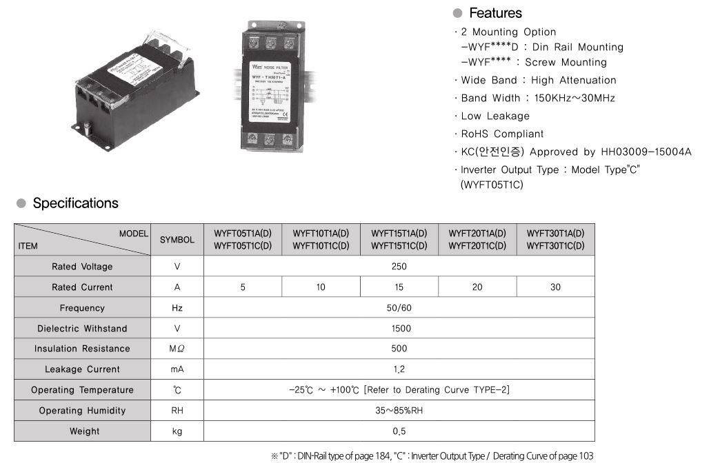 三相噪声滤波器WYFT05T1A,WYFT10T1A,WYFT15T1A,WYFT20T1A