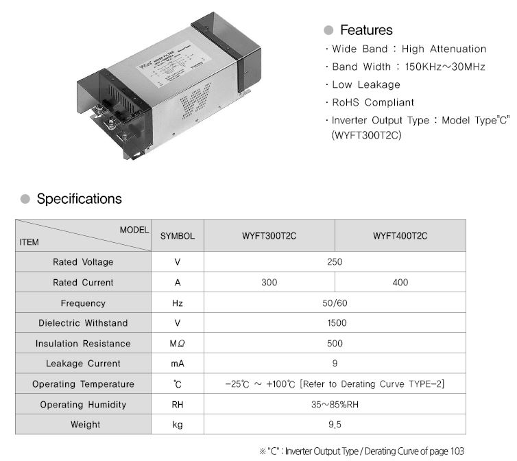 韩国云永WOONYOUNG噪声滤波器WYFT300T2C,WYFT400T2C
