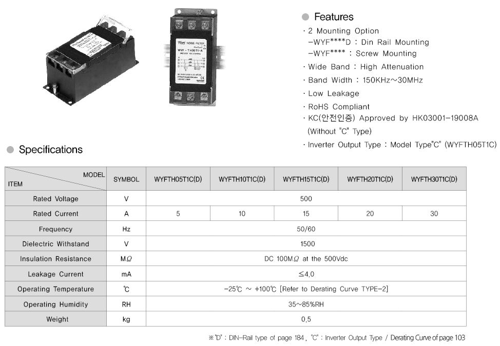 WOONYOUNG噪声滤波器WYFTH05T1C,WYFTH10T1C