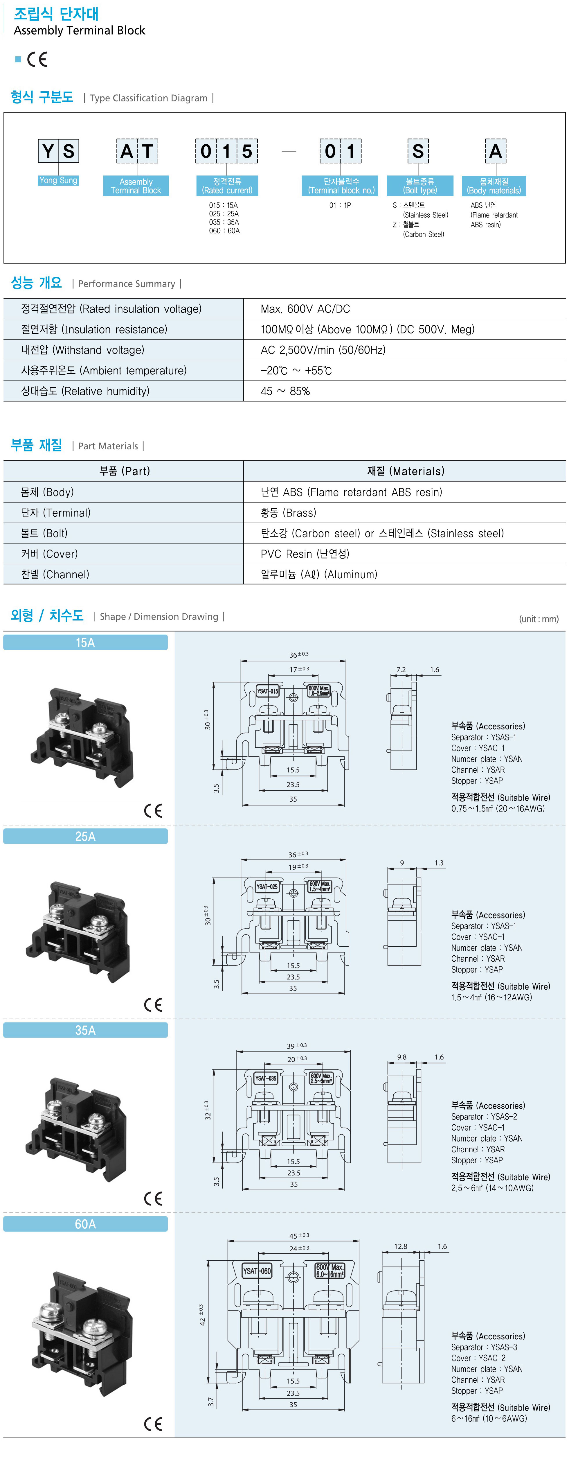 YSAT015、YSAT025、YSAT035、YSAT060系列接线端子