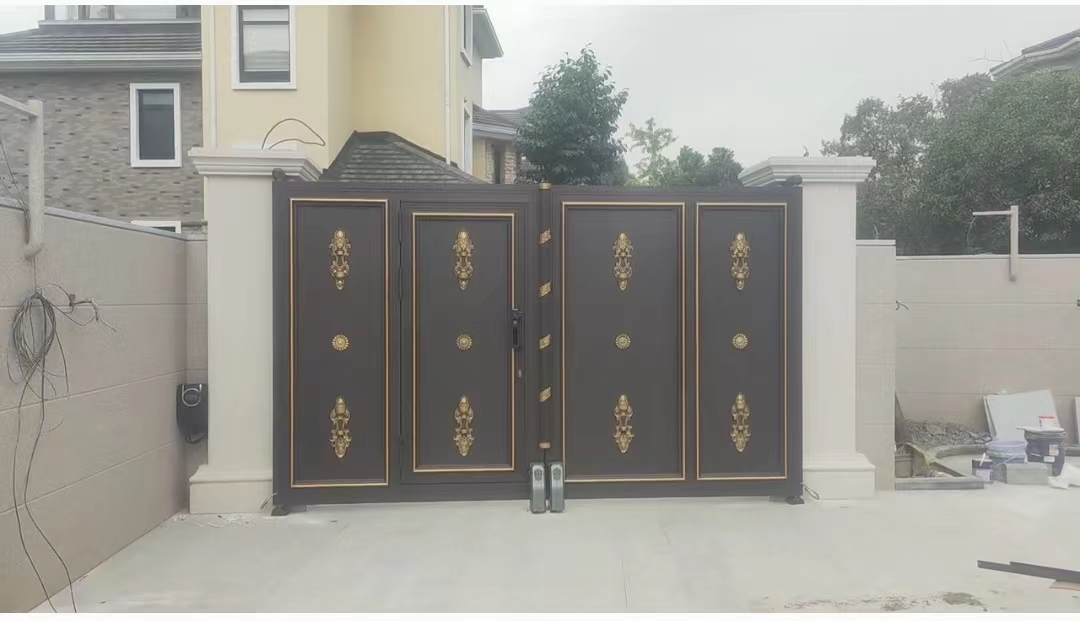 鋁合金現代簡約鑲金電動雙開大門