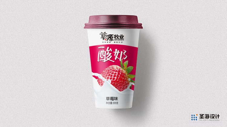 草源牧业品牌设计/水果草莓味酸奶/杭州包装设计/杭州圣海包装艺术设计有限公司