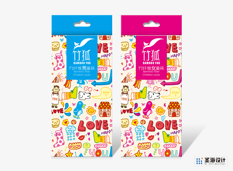 竹狐纺织品包装/儿童竹纤袜子/杭州包装设计/杭州圣海包装艺术设计有限公司