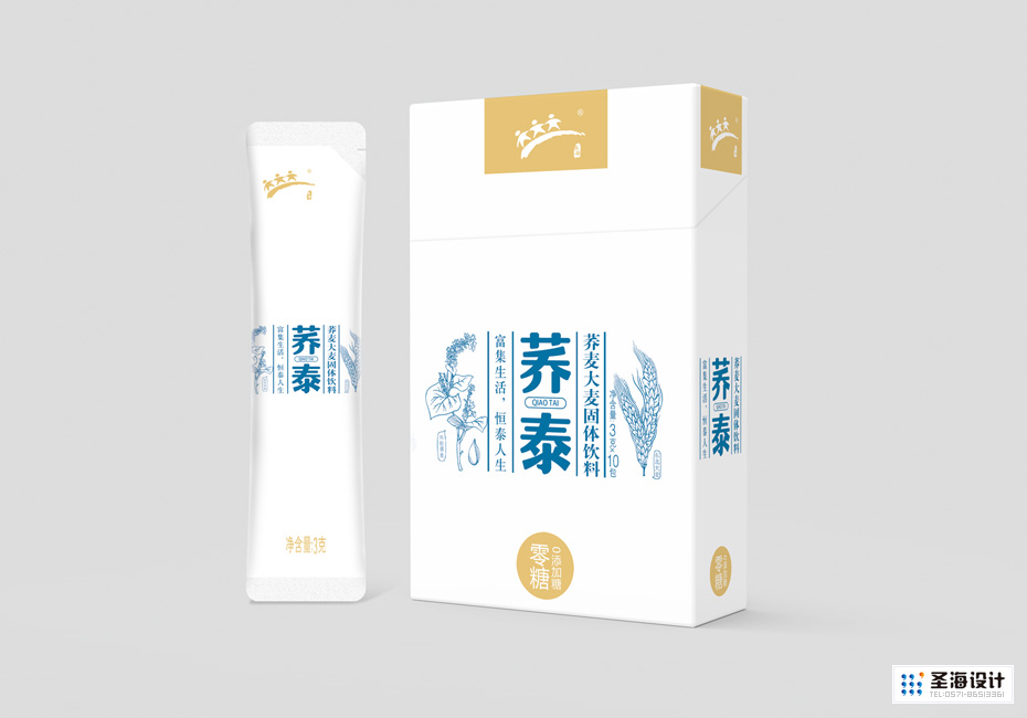 荞麦大麦固体饮料|包装盒包装袋设计|杭州圣海包装艺术设计有限公司|荞麦插画|