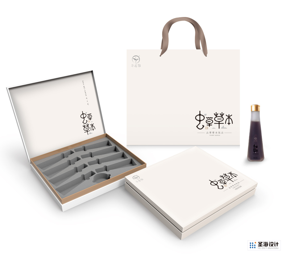 草芝能-虫草草本饮品|礼盒包装设计|瓶标设计|品牌标志logo设计|中国竹乡安吉|杭州包装设计有限公司