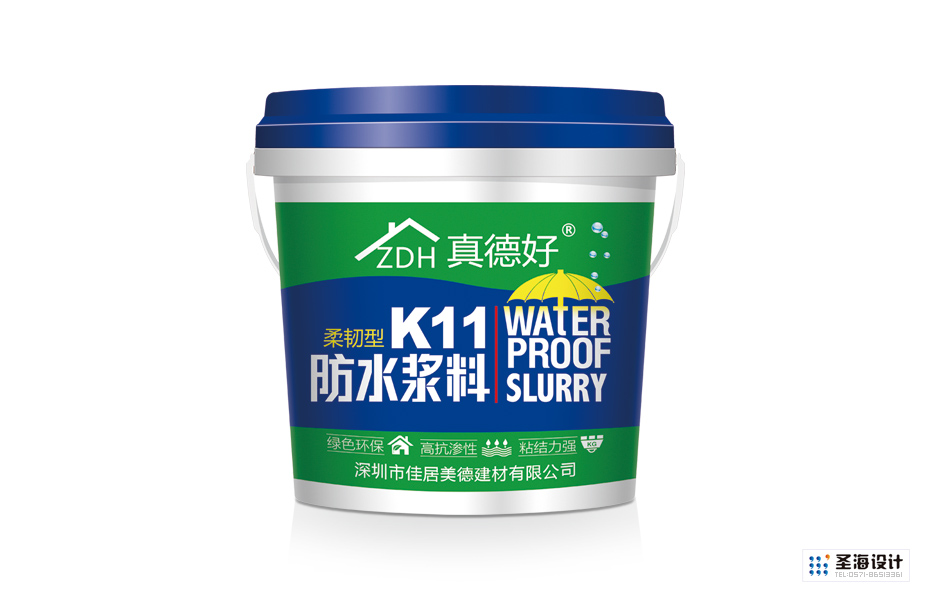 真德好防水浆料|建筑材料包装设计|浆料桶标设计|杭州圣海包装艺术设计有限公司|杭州包装设计