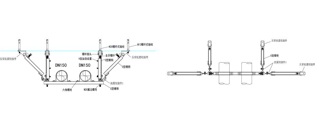 水管组合侧向与纵向支撑