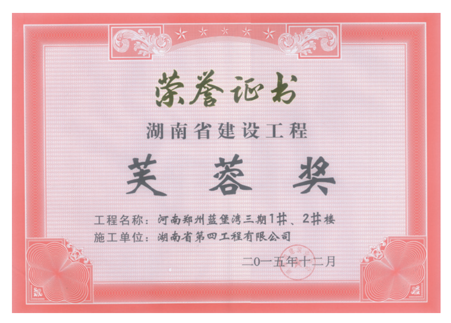 获湖南省建设工程“芙蓉奖获河南省建筑安全文明施工标准化工地