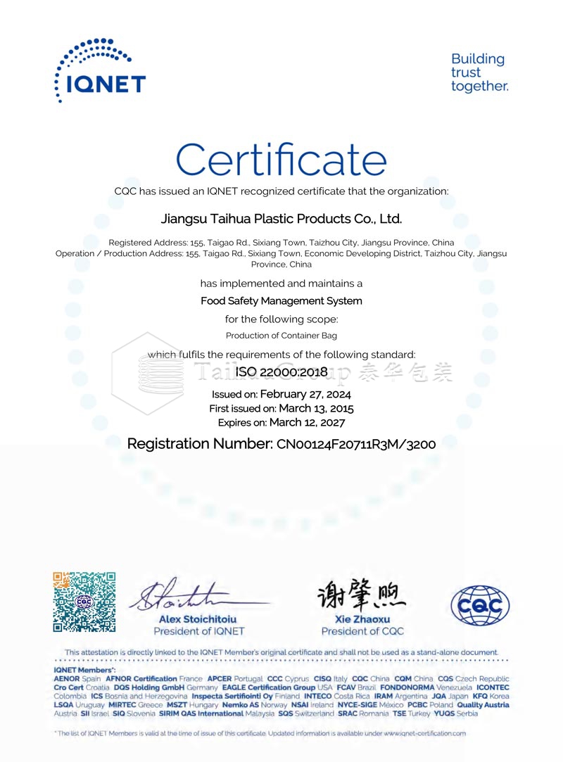 IQNET Certificate ISO 22000:2018